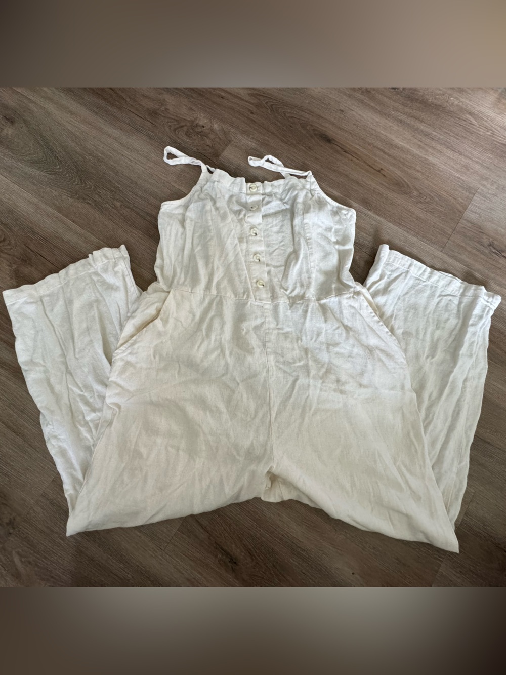 Women’s large Cream Linen-Blend Sleeveless Jumpsuit